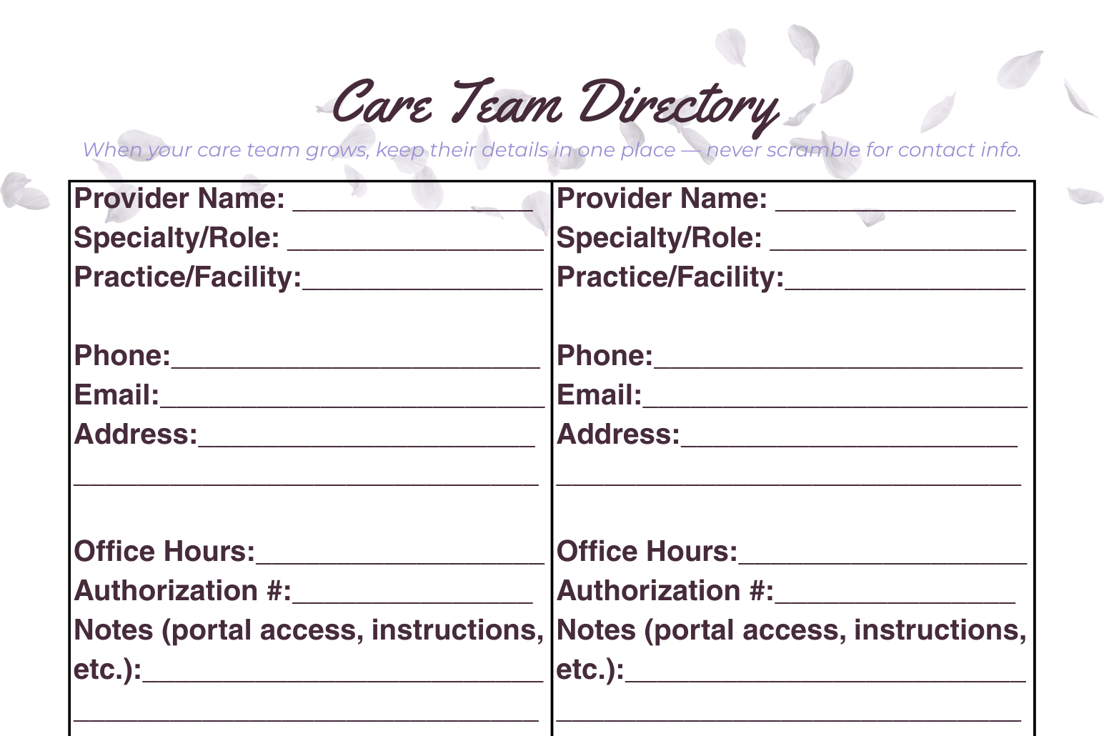 Care Team Contact Organizer